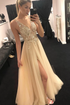 Deep V Neck Beadings Tulle Split Prom Dress LBQ0608